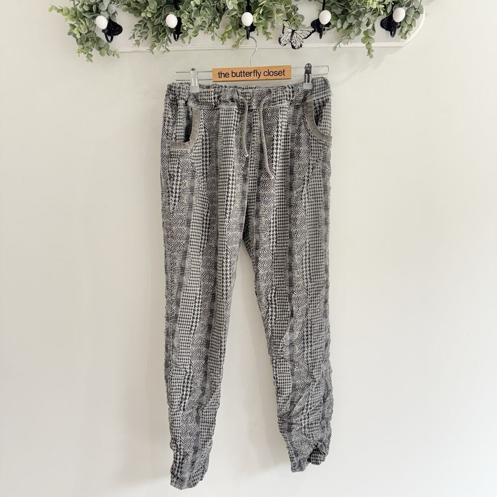 Tempo Paris Grey Houndstooth Print Drawstring Jogger Pant Large KD coastal